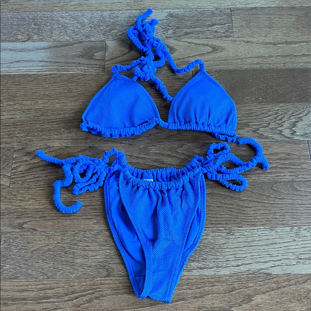 Aerie Royal Blue Ruched Tie-Side Bikini Set